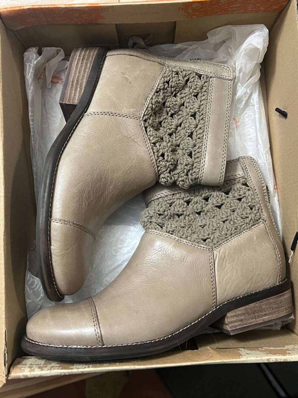 Anthropologie Latigo Carly Crochet Leather Ankle Boots